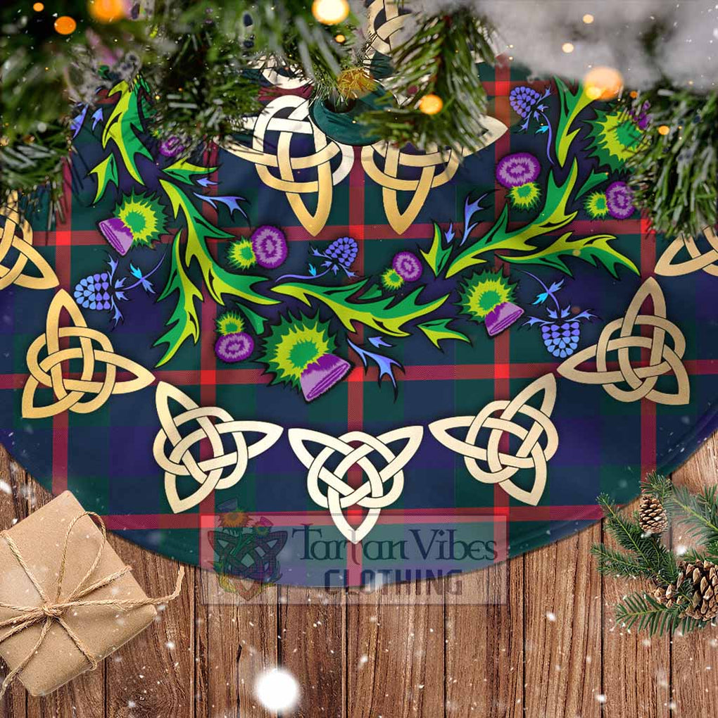 Tartan Vibes Clothing Agnew Tartan Christmas Tree Skirt with Thistle Celtic Knot Style