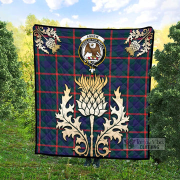 Agnew Tartan Quilt with Family Crest and Golden Thistle Style