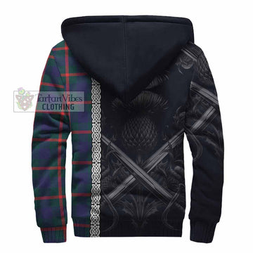 Agnew Tartan Sherpa Hoodie with Family Crest Cross Sword Thistle Celtic Vibes