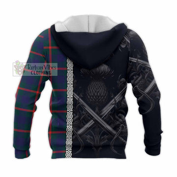 Agnew Tartan Knitted Hoodie with Family Crest Cross Sword Thistle Celtic Vibes