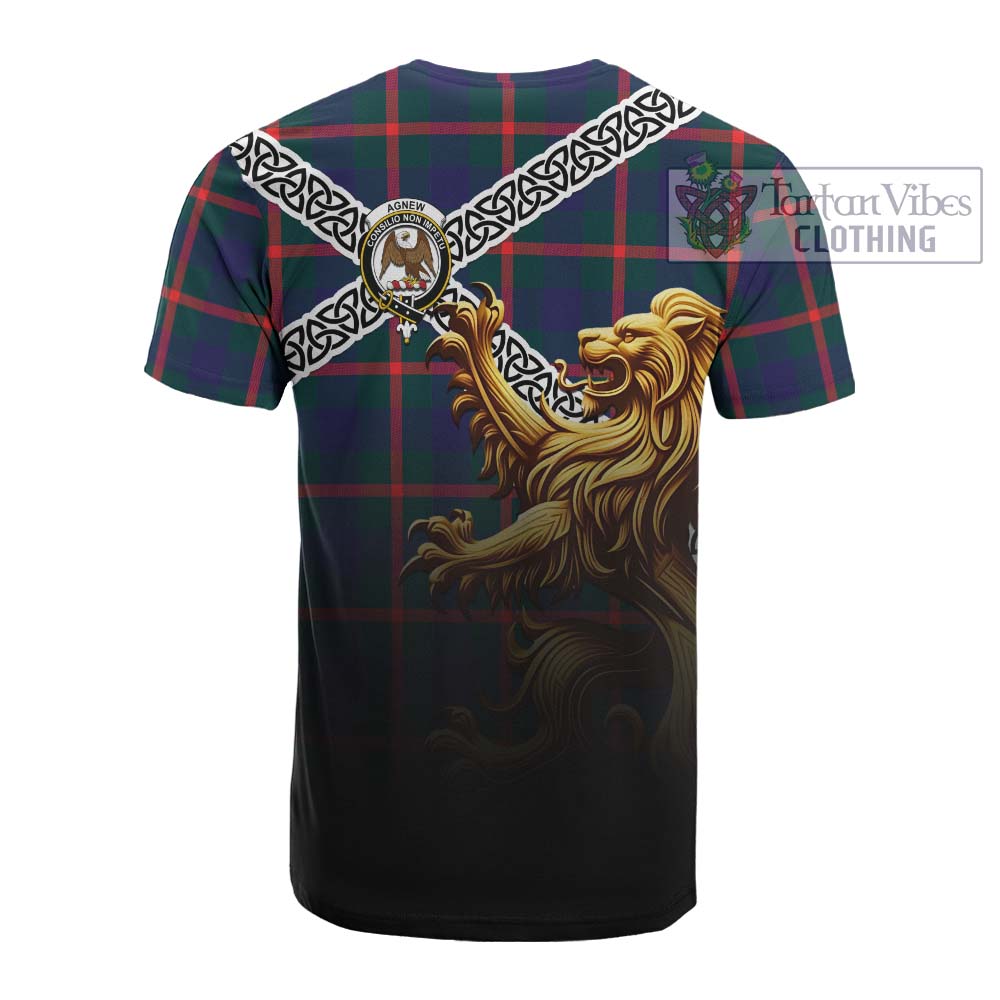Agnew Crest Tartan Cotton T-shirt with Golden Lion Emblem Celtic Style - Tartan Vibes Clothing
