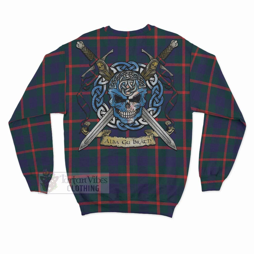 Tartan Vibes Clothing Agnew Tartan Sweatshirt with Family Crest Celtic Skull Style