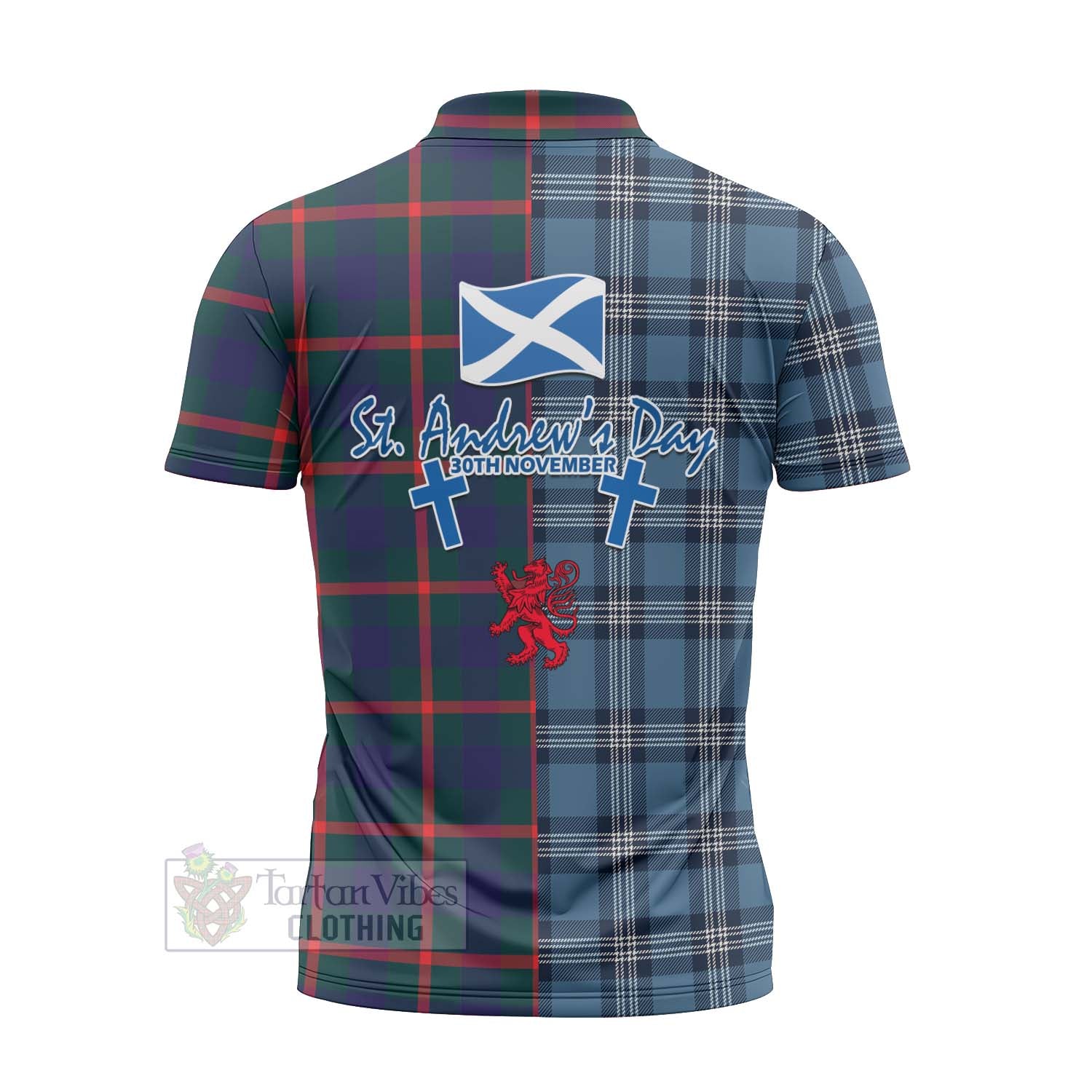 Tartan Vibes Clothing Agnew Tartan Zipper Polo Shirt Happy St. Andrew's Day Half Tartan Style