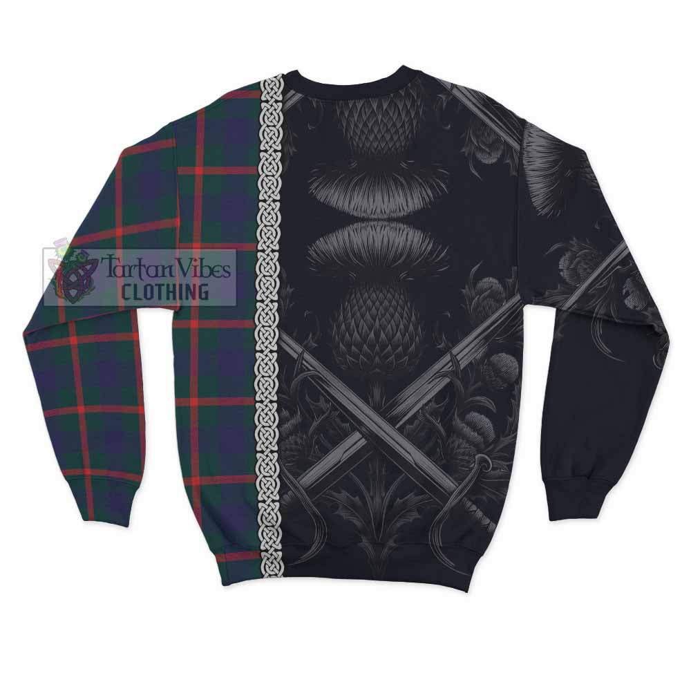 Tartan Vibes Clothing Agnew Tartan Sweatshirt with Family Crest Cross Sword Thistle Celtic Vibes