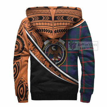 Agnew Crest Tartan Sherpa Hoodie with Polynesian Vibes Style - Orange Version