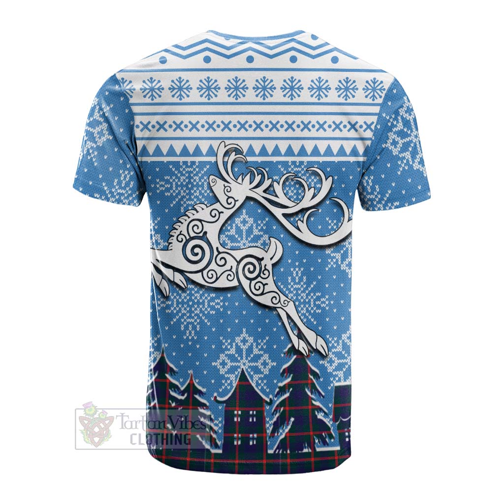 Tartan Vibes Clothing Agnew Clan Christmas Cotton T-shirt Celtic Reindeer Style