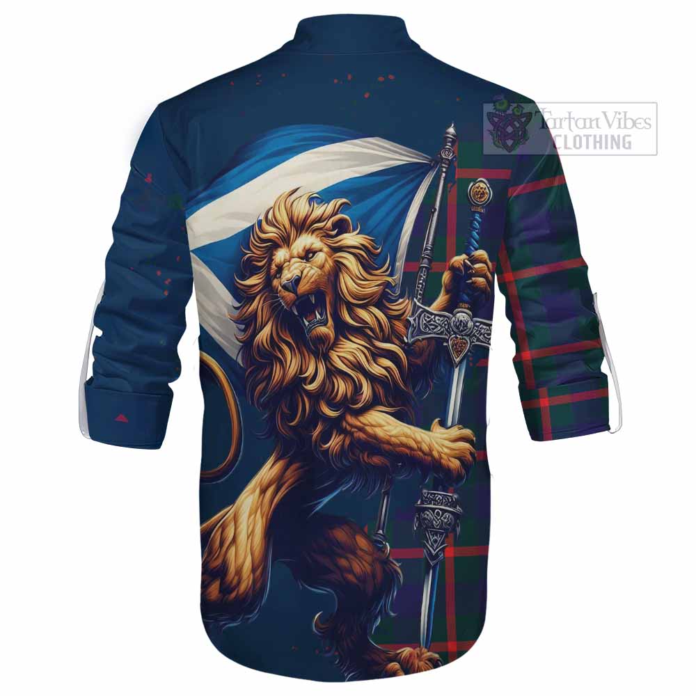 Tartan Vibes Clothing Agnew Tartan Family Crest Ghillie Kilt Shirt with Scottish Majestic Lion