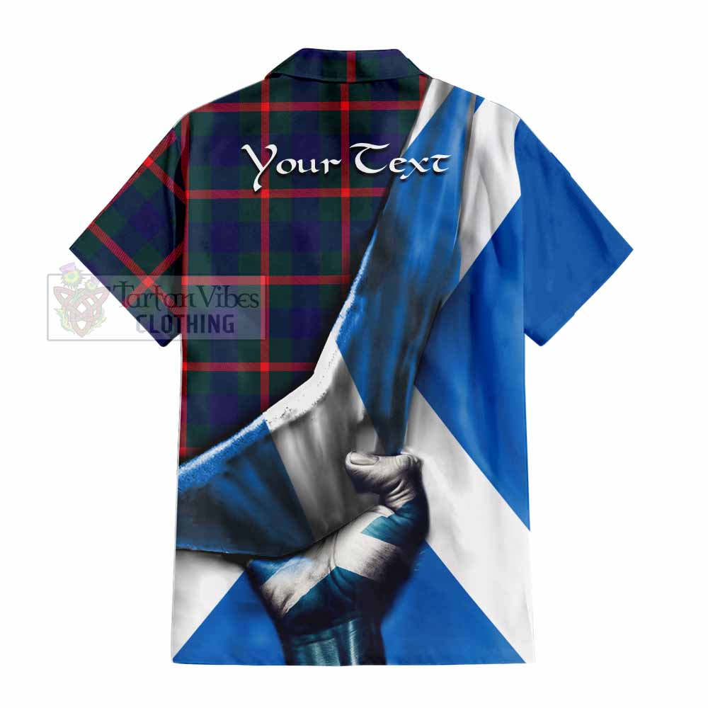 Tartan Vibes Clothing Agnew Tartan Short Sleeve Button Shirt with Family Crest Scotland Patriotic Style