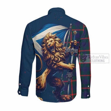 Agnew Tartan Family Crest Long Sleeve Button Shirt with Scottish Majestic Lion