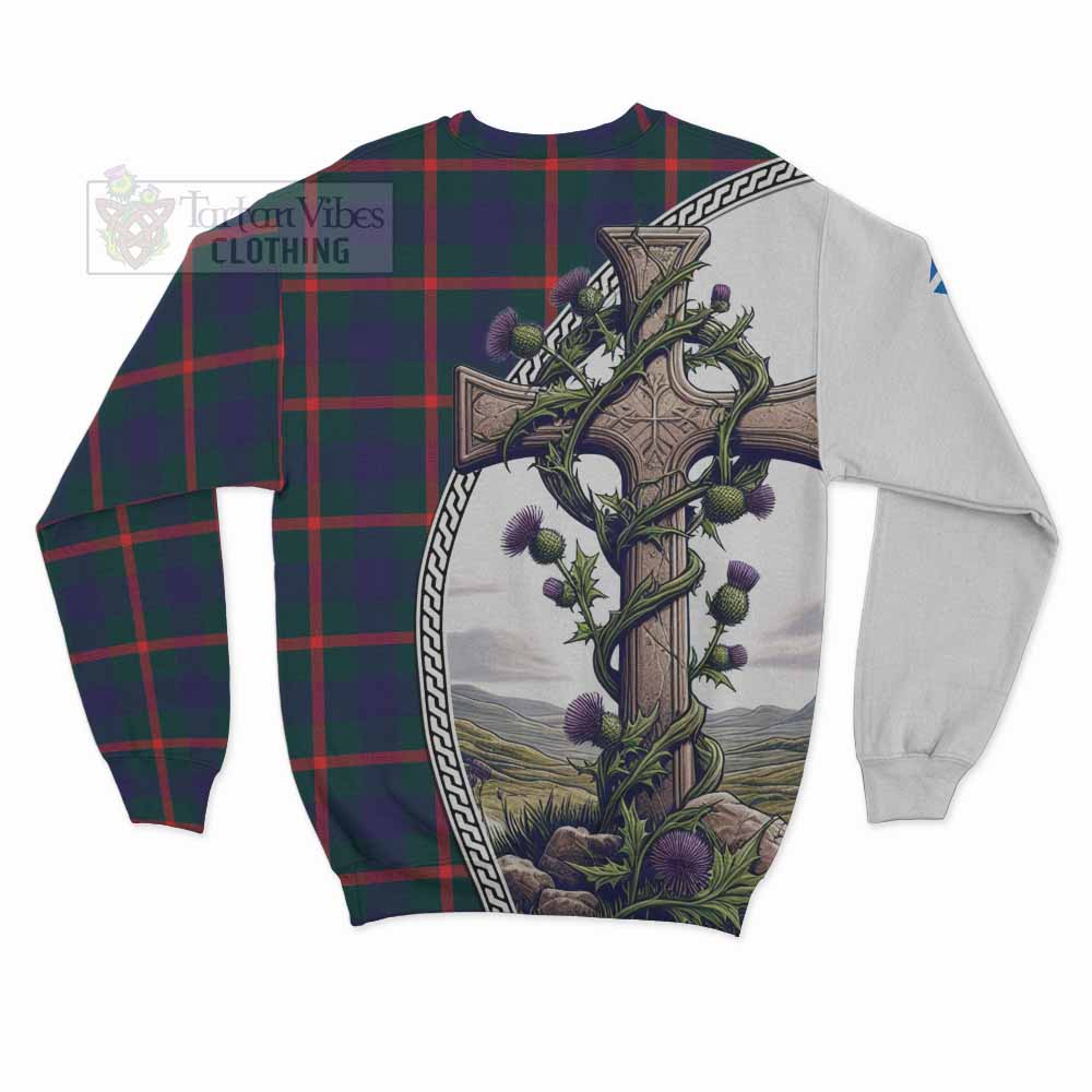 Tartan Vibes Clothing Agnew Tartan Sweatshirt with Family Crest and St. Andrew's Cross Accented by Thistle Vines