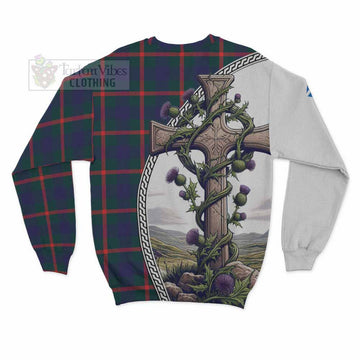 Agnew Tartan Sweatshirt with Family Crest and St. Andrew's Cross Accented by Thistle Vines