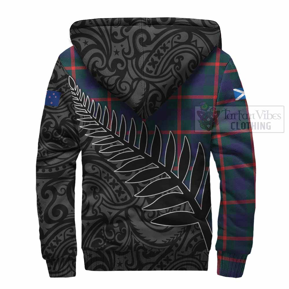 Tartan Vibes Clothing Agnew Crest Tartan Sherpa Hoodie with New Zealand Silver Fern Half Style