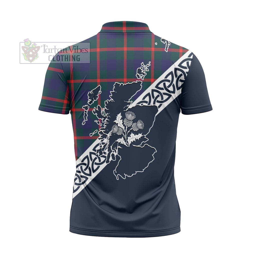 Tartan Vibes Clothing Agnew Tartan Zipper Polo Shirt Featuring Thistle and Scotland Map