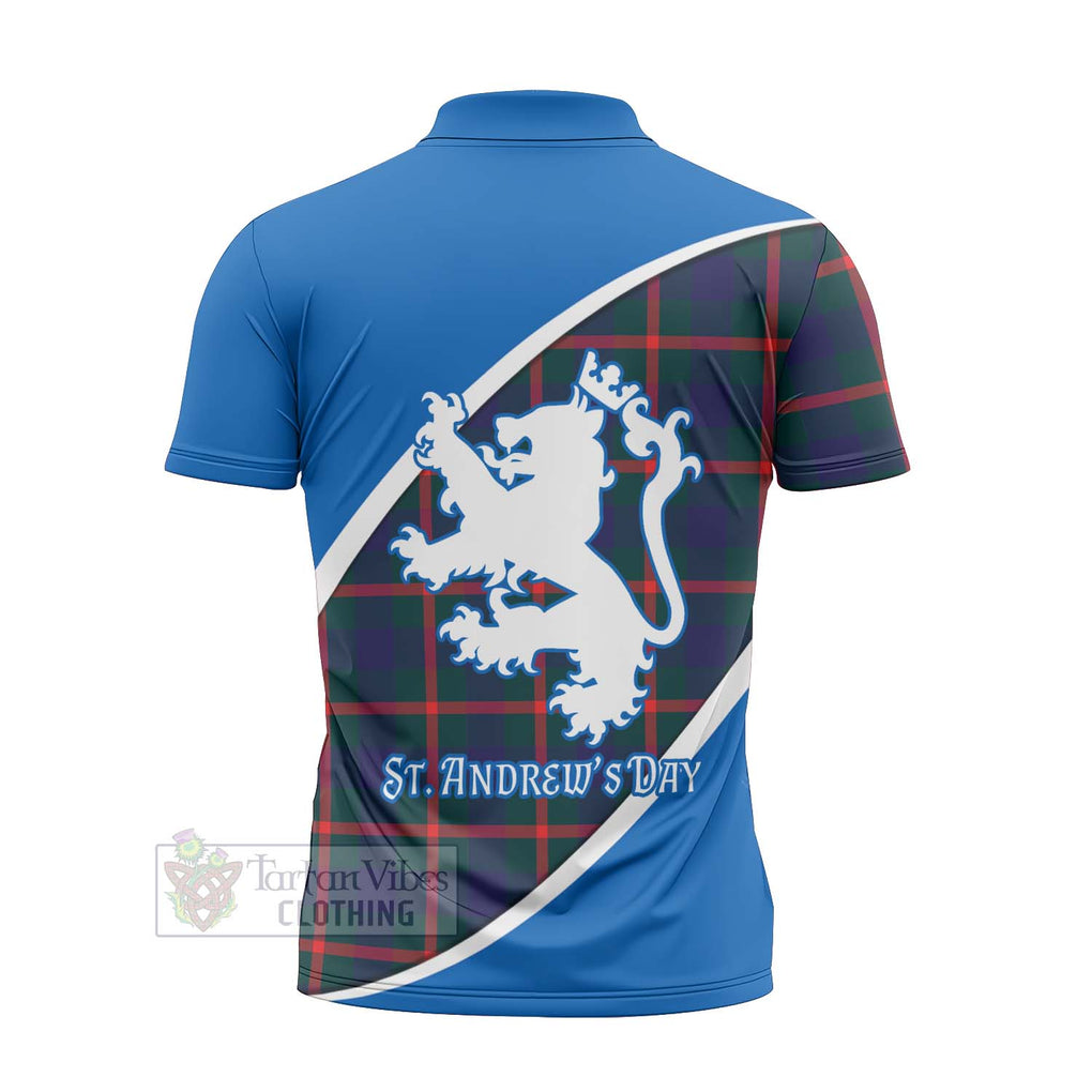 Tartan Vibes Clothing Agnew Family Crest Tartan Zipper Polo Shirt Celebrate Saint Andrew's Day in Style