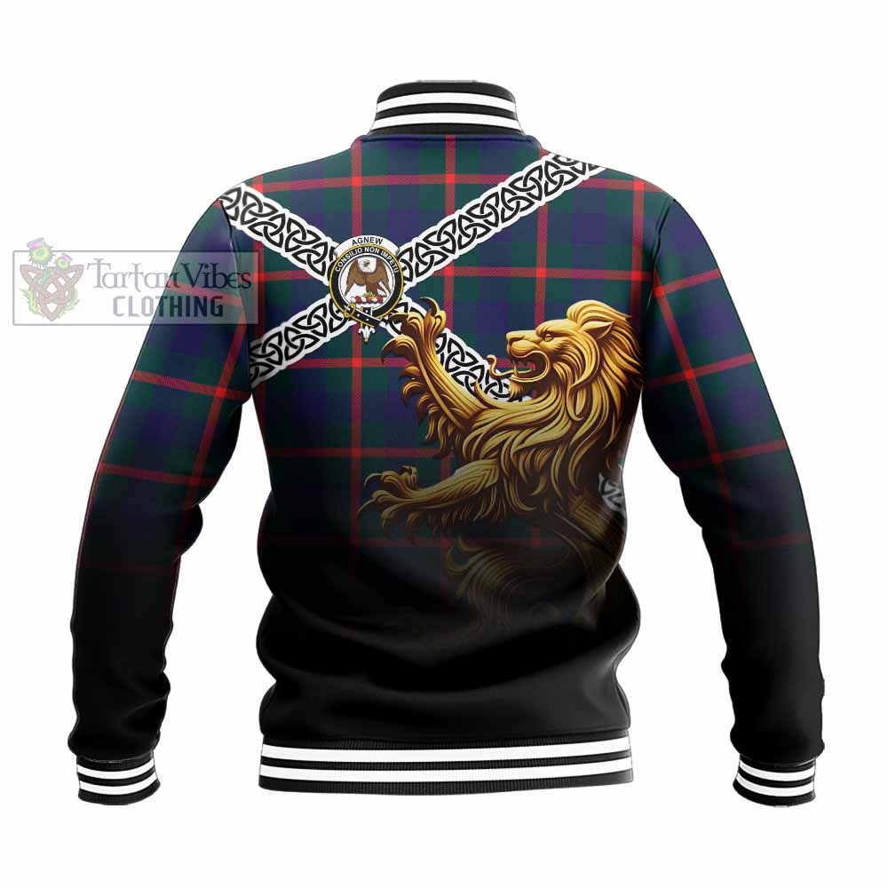 Agnew Crest Tartan Baseball Jacket with Golden Lion Emblem Celtic Style - Tartan Vibes Clothing