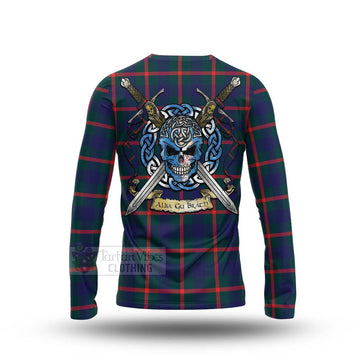 Agnew Tartan Long Sleeve T-Shirt with Family Crest Celtic Skull Style