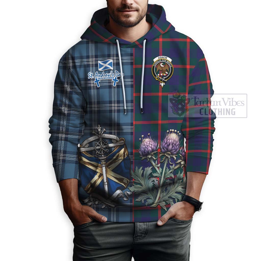 Tartan Vibes Clothing Agnew Tartan Hoodie Happy St. Andrew's Day Half Tartan Style