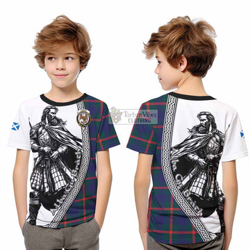 Agnew Tartan Clan Crest Kid T-Shirt with Highlander Warrior Celtic Style