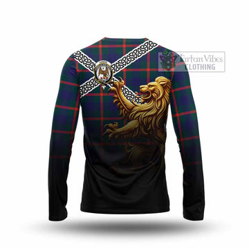 Agnew Crest Tartan Long Sleeve T-Shirt with Golden Lion Emblem Celtic Style - Tartan Vibes Clothing