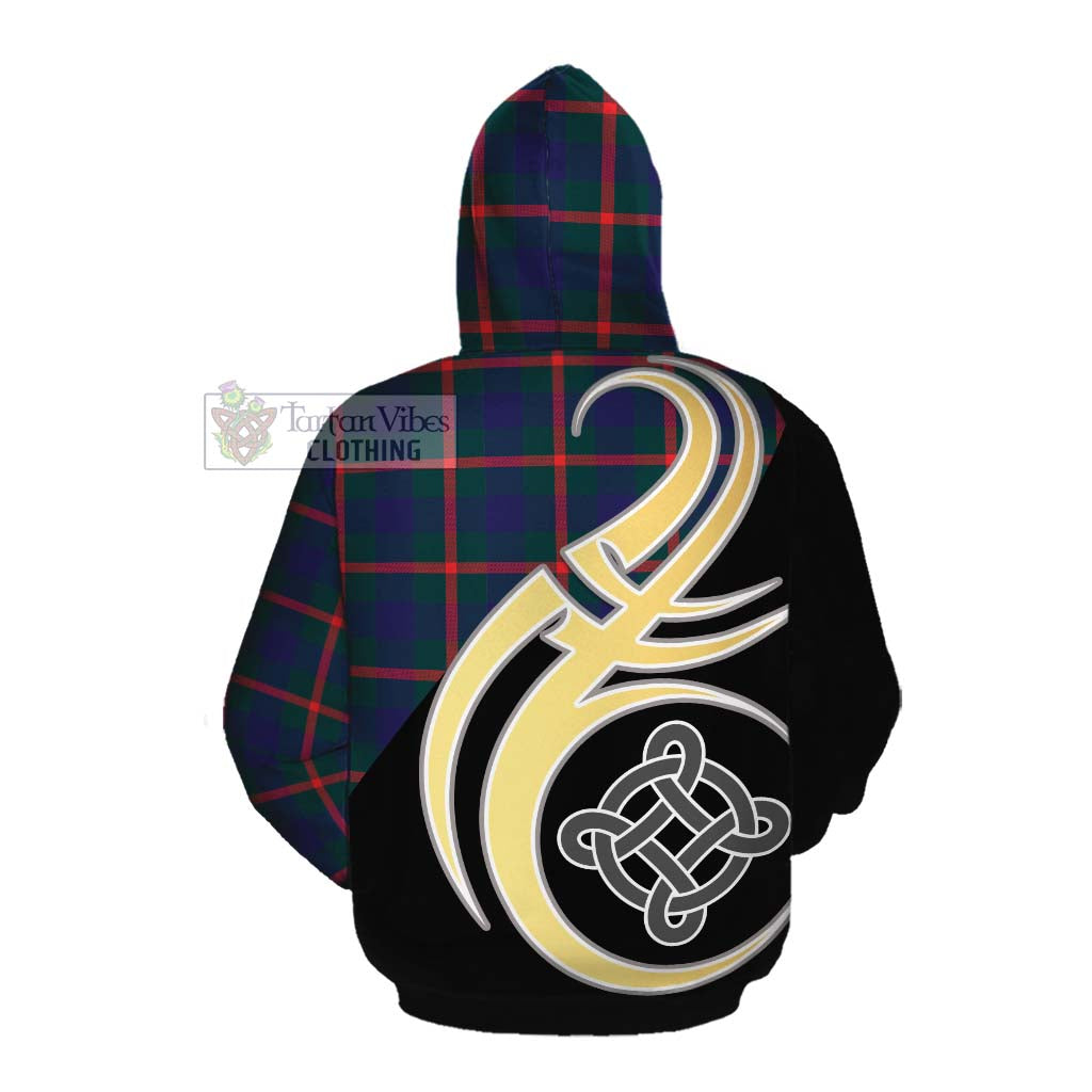 Tartan Vibes Clothing Agnew Tartan Cotton Hoodie with Family Crest and Celtic Symbol Style