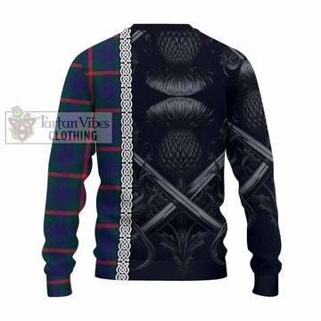 Agnew Tartan Knitted Sweater with Family Crest Cross Sword Thistle Celtic Vibes