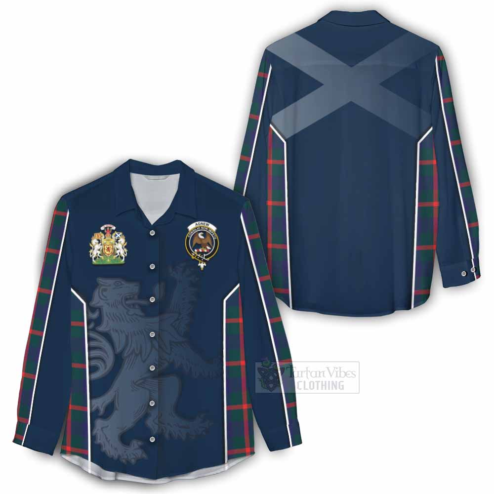 Tartan Vibes Clothing Agnew Tartan Women's Casual Shirt with Family Crest and Lion Rampant Vibes Sport Style