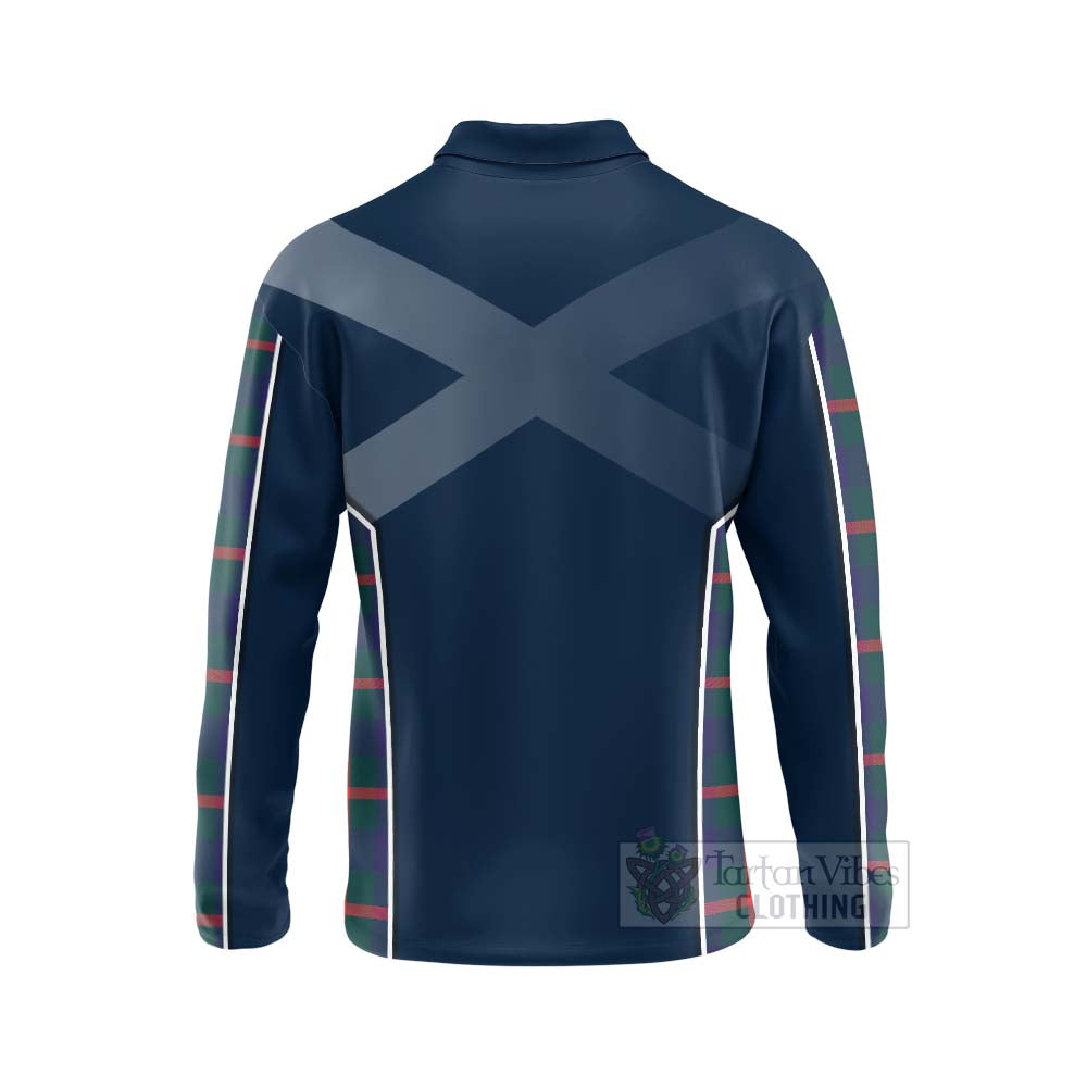 Tartan Vibes Clothing Agnew Tartan Long Sleeve Polo Shirt with Family Crest and Scottish Thistle Vibes Sport Style