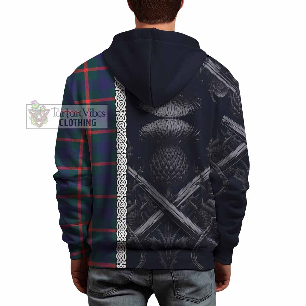 Tartan Vibes Clothing Agnew Tartan Hoodie with Family Crest Cross Sword Thistle Celtic Vibes