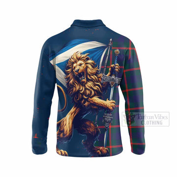 Agnew Tartan Family Crest Long Sleeve Polo Shirt with Scottish Majestic Lion