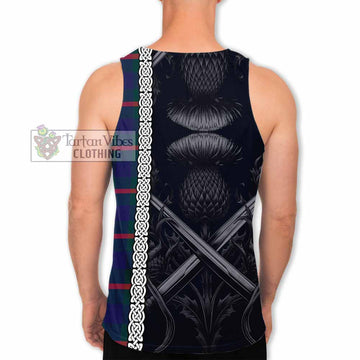 Agnew Tartan Men's Tank Top with Family Crest Cross Sword Thistle Celtic Vibes