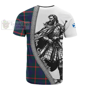 Agnew Tartan Clan Crest Cotton T-shirt with Highlander Warrior Celtic Style