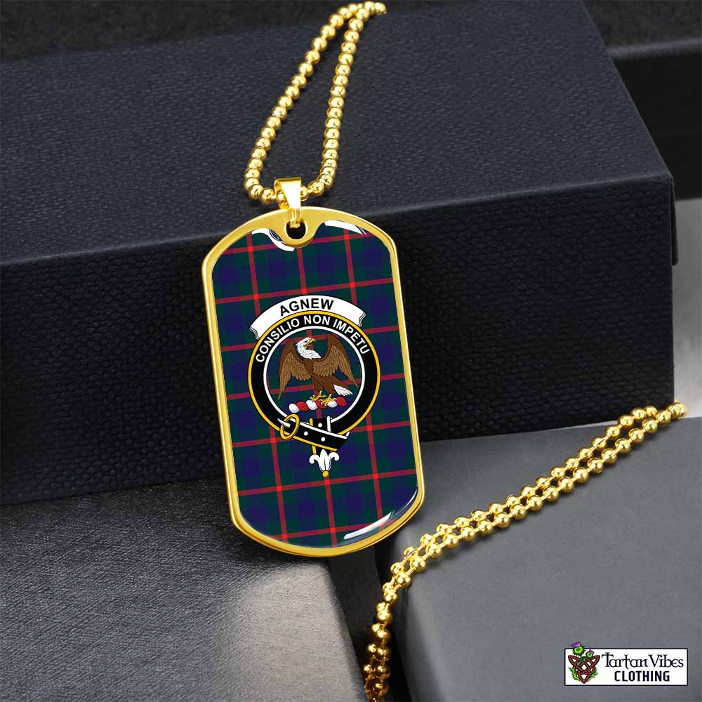 Tartan Vibes Clothing Agnew Tartan Dog Tag Necklace with Family Crest