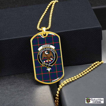 Agnew Tartan Dog Tag Necklace with Family Crest