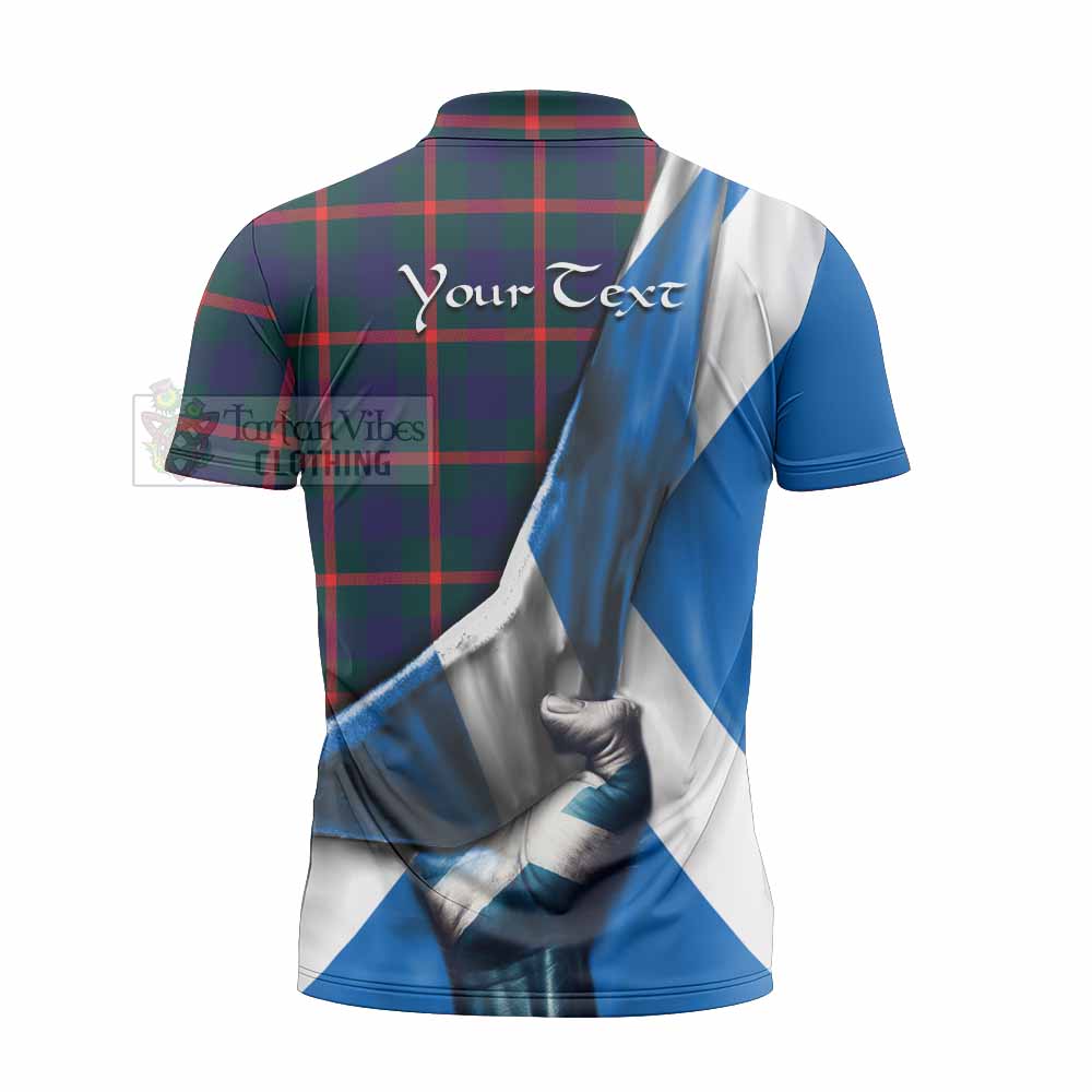 Tartan Vibes Clothing Agnew Tartan Zipper Polo Shirt with Family Crest Scotland Patriotic Style