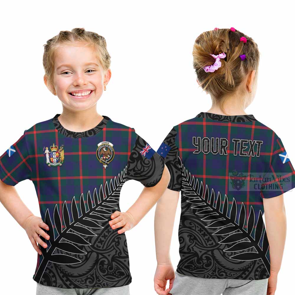 Tartan Vibes Clothing Agnew Crest Tartan Kid T-Shirt with New Zealand Silver Fern Half Style