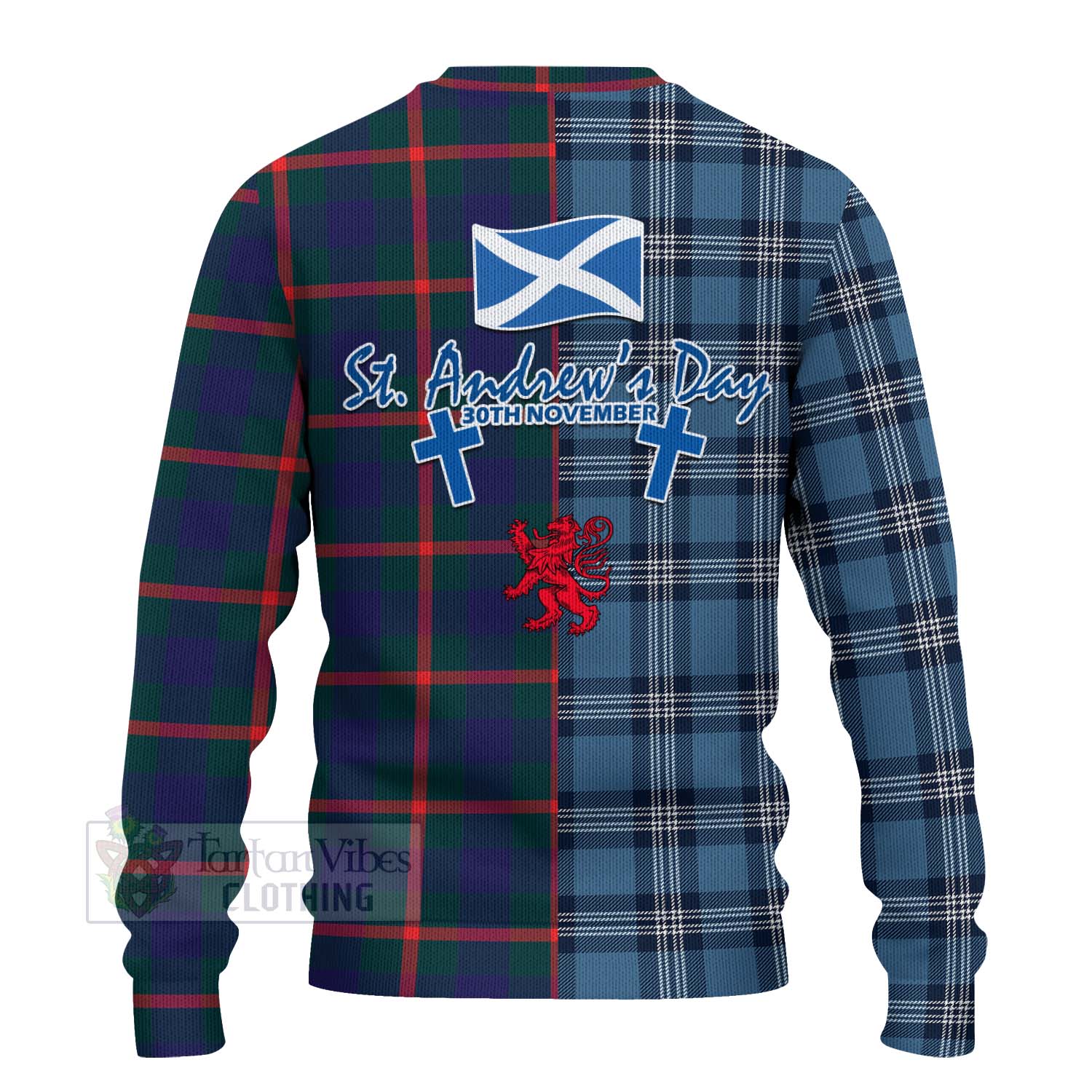 Tartan Vibes Clothing Agnew Tartan Knitted Sweater Happy St. Andrew's Day Half Tartan Style