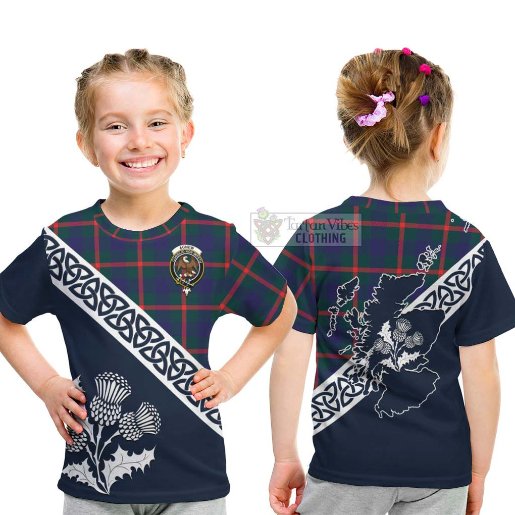 Tartan Vibes Clothing Agnew Tartan Kid T-Shirt Featuring Thistle and Scotland Map