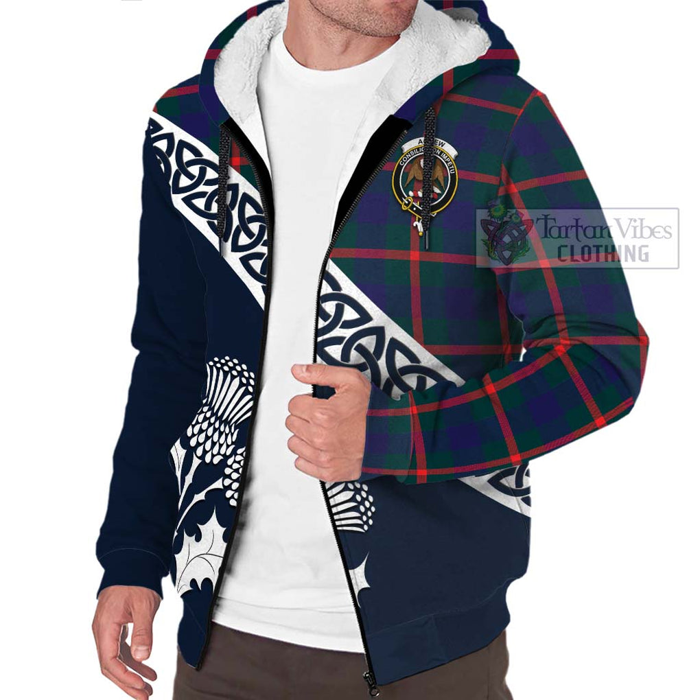 Tartan Vibes Clothing Agnew Tartan Sherpa Hoodie Featuring Thistle and Scotland Map