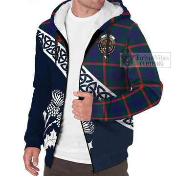 Agnew Tartan Sherpa Hoodie Featuring Thistle and Scotland Map