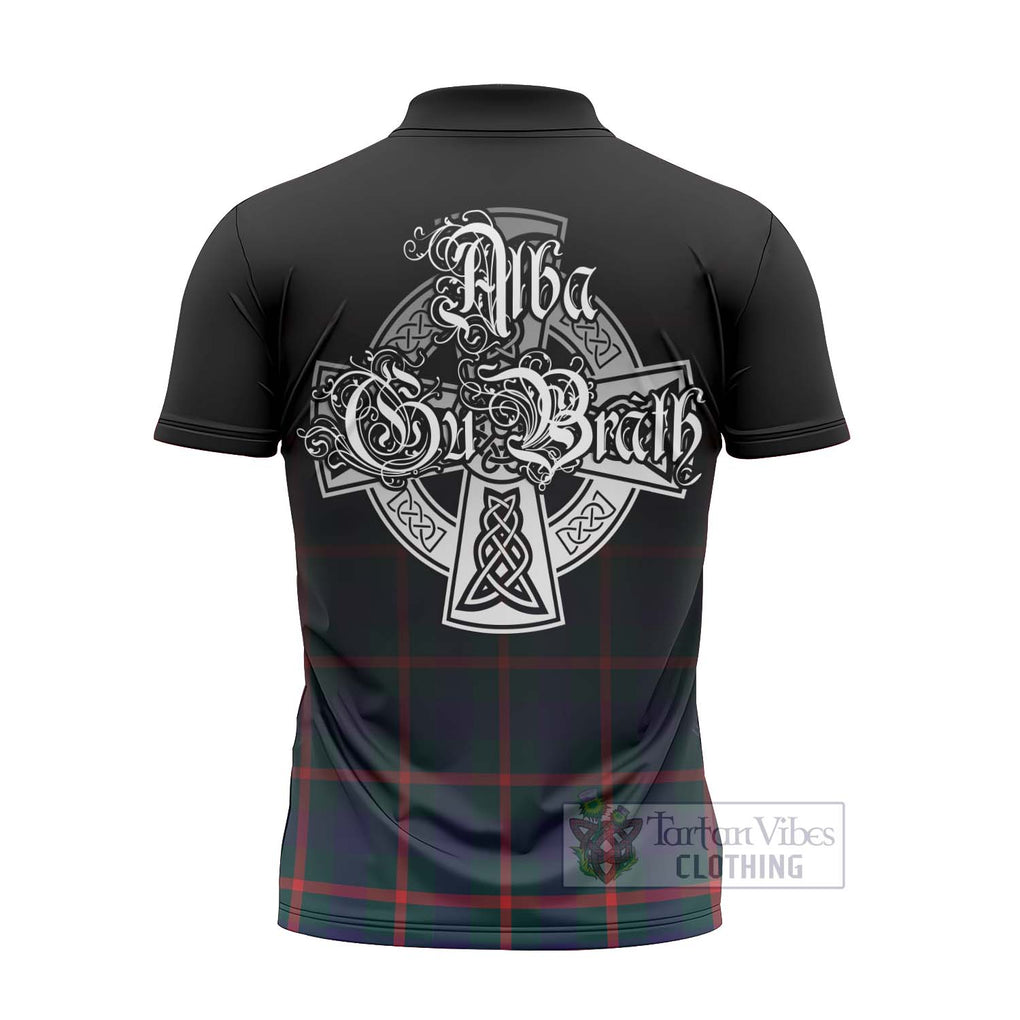 Tartan Vibes Clothing Agnew Tartan Zipper Polo Shirt Featuring Alba Gu Brath Family Crest Celtic Inspired