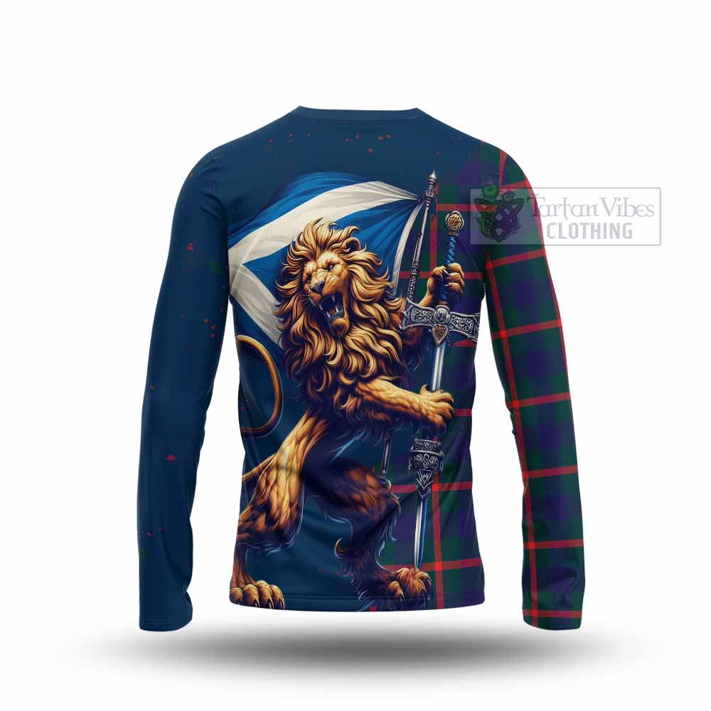 Tartan Vibes Clothing Agnew Tartan Family Crest Long Sleeve T-Shirt with Scottish Majestic Lion