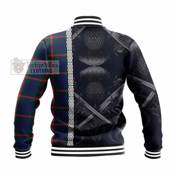 Agnew Tartan Baseball Jacket with Family Crest Cross Sword Thistle Celtic Vibes