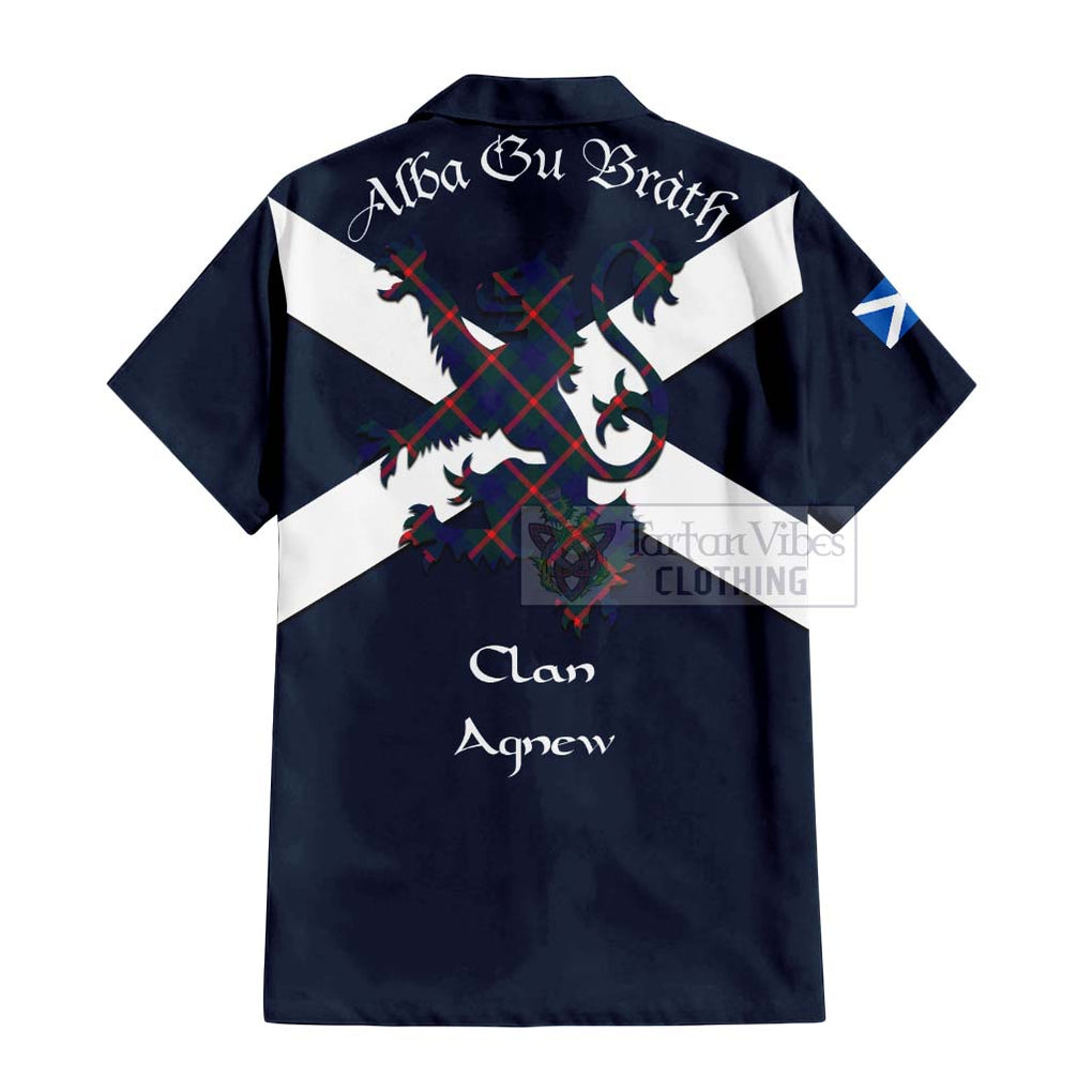 Tartan Vibes Clothing Agnew Tartan Lion Rampant Short Sleeve Button Shirt – Proudly Display Your Heritage with Alba Gu Brath and Clan Name