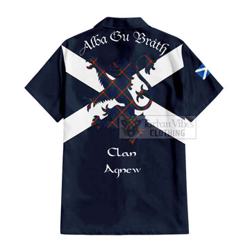 Agnew Tartan Lion Rampant Short Sleeve Button Shirt  Proudly Display Your Heritage with Alba Gu Brath and Clan Name