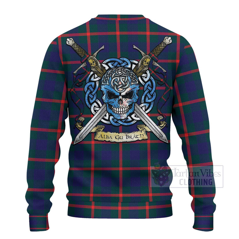 Tartan Vibes Clothing Agnew Tartan Knitted Sweater with Family Crest Celtic Skull Style