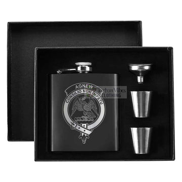 Agnew Crest Hip Flask Set 7oz Black Stainless Steel with A Gift Box