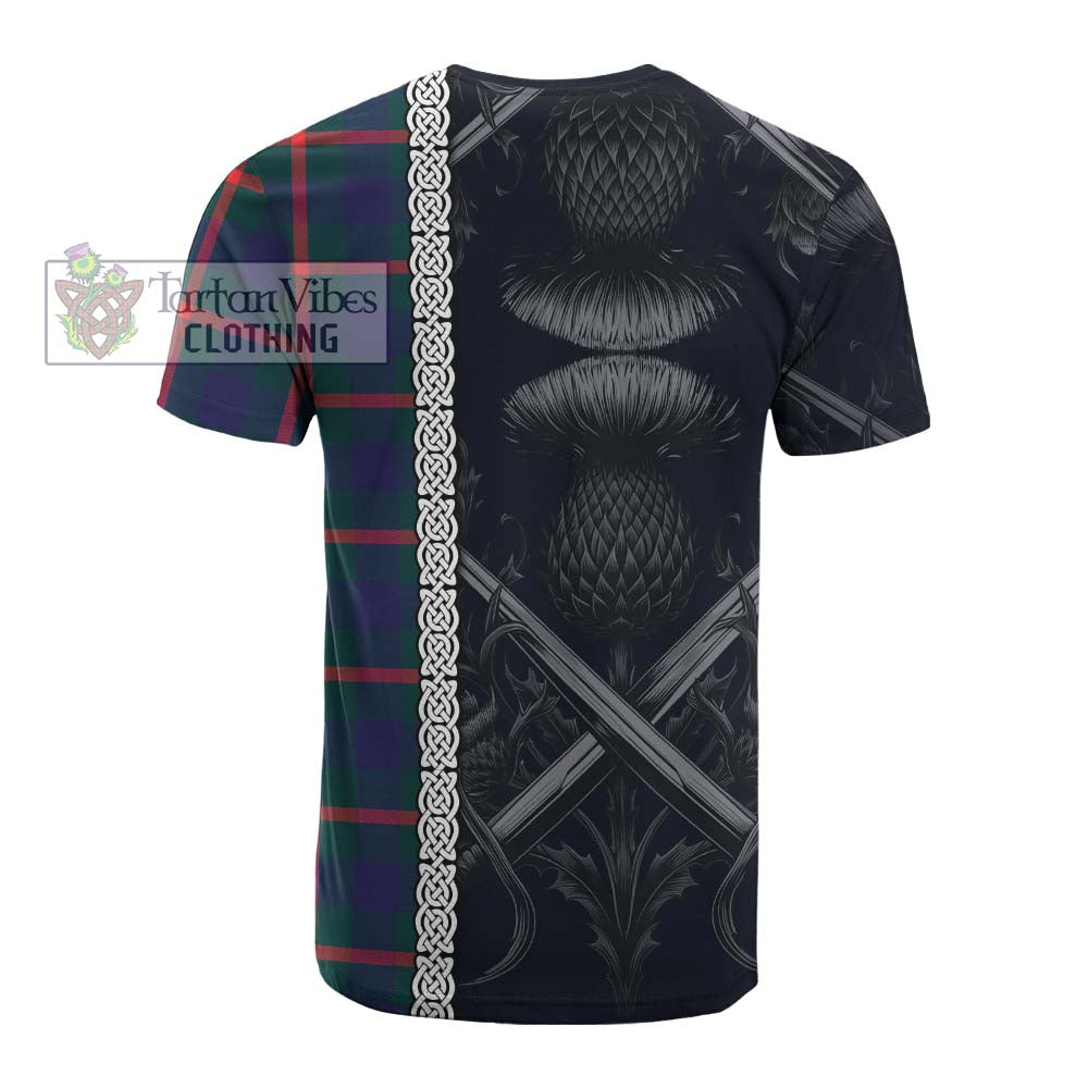 Tartan Vibes Clothing Agnew Tartan Cotton T-shirt with Family Crest Cross Sword Thistle Celtic Vibes