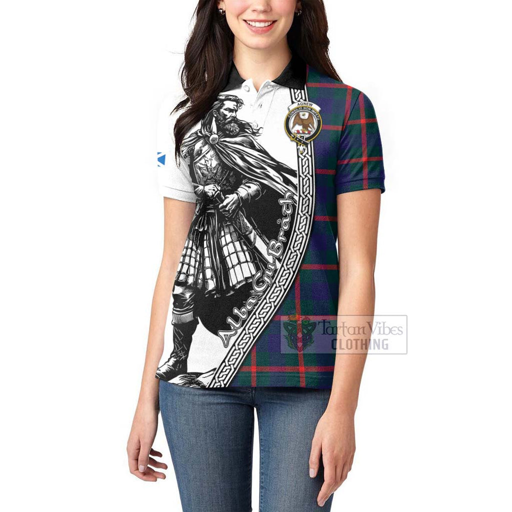 Tartan Vibes Clothing Agnew Tartan Clan Crest Women's Polo Shirt with Highlander Warrior Celtic Style