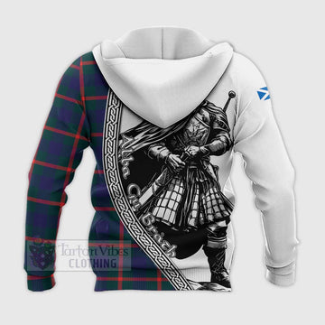 Agnew Tartan Clan Crest Knitted Hoodie with Highlander Warrior Celtic Style