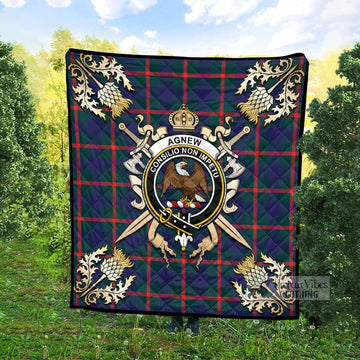 Agnew Tartan Quilt with Family Crest and Scottish Golden Courage Shield